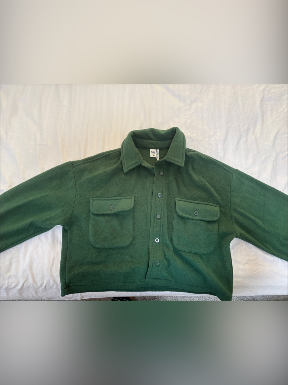 Womens Forest Green Button-Front Fleece Jacket (Cropped)